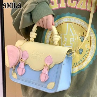 AMILA JK Preppy Messenger กระเป๋าเคมบริดจ์ กระเป๋าแฟชั่นพร็อพ Messenger น่ารักและสดชื่น แมตช์แบบสบาย ๆ