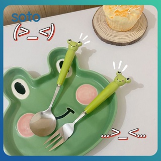 ♫ Frog Cutlery Set Tableware Stainless Steel Fork Spoon With Ceramic Handle Camping Picnic Flatware Utensil Set เครื่องใช้บนโต๊ะอาหาร