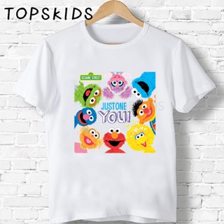 ใหม่ เสื้อยืดลําลอง แขนสั้น ลายการ์ตูน The Sesame Street Cookie Monster and Elmo สําหรับเด็กผู้ชาย ผู้หญิง HKP5255 2023