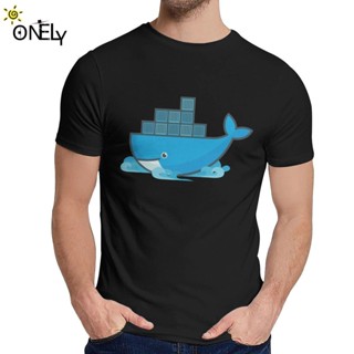 ขายดี เสื้อยืดลําลอง แขนสั้น พิมพ์ลายโลโก้ Docker TLinux Javascript สําหรับผู้ชาย 111859