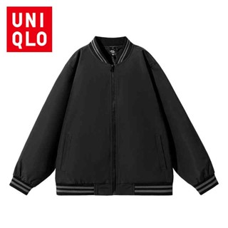 Uniqlo เสื้อแจ็กเก็ตเบสบอลลําลอง คอปก สไตล์ฮ่องกง แฟชั่นฤดูใบไม้ผลิ และฤดูใบไม้ร่วง สําหรับผู้ชาย