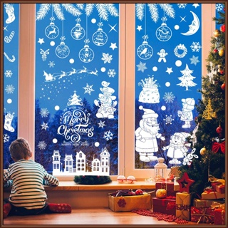 Jaz สติกเกอร์ ลายคริสต์มาส เกล็ดหิมะ กวาง ต้นคริสต์มาส คนแคระ สําหรับตกแต่งหน้าต่าง 9 แผ่น