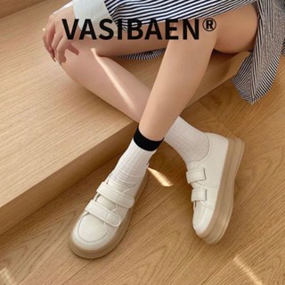 VASIBAEN สไตล์แคมปัส Velcro ก้นหนาลำลองขนมปังรองเท้าสีขาวขนาดเล็กรองเท้าผ้าใบผู้หญิงน่าเกลียดและน่ารัก รองเท้าผ้าใบลำลอง