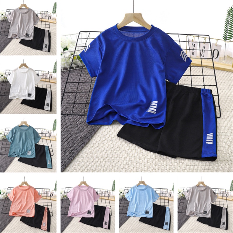 QINN 2 ชิ้น/เซ็ตเด็กชายหญิงกางเกง + เสื้อเด็กแขนสั้น Ball ชุด Ice-silk ฤดูร้อนเด็กกีฬาบาสเกตบอล Jersey เสื้อผ้าชุด Quick Drying ตาข่าย Outfots สําหรับ 1-10 ปี