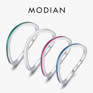 Modian แหวนเงินสเตอร์ลิง 925 เคลือบ ไล่โทนสี ซ้อนกันได้ หลายสี เครื่องประดับแฟชั่น สําหรับผู้หญิง ปาร์ตี้