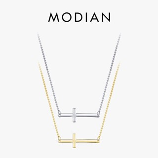 Modian สร้อยคอโชคเกอร์ เงินแท้ 100% 925 จี้ไม้กางเขน เรียบง่าย หรูหรา เครื่องประดับ สําหรับผู้หญิง