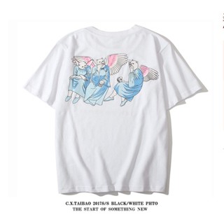 Ripndip เสื้อยืดคอกลม แขนสั้น พิมพ์ลายแมวแองเจิลสตรีท สไตล์ยุโรป อเมริกัน สตรีท สําหรับผู้หญิง