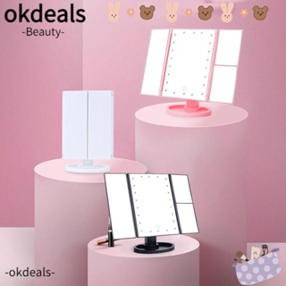 OKDEALS กระจกแต่งหน้า แบบพกพา หน้าจอสัมผัส หรี่แสงได้ ชาร์จ USB