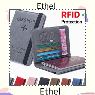 Ethel1 กระเป๋าสตางค์หนัง แบบพกพา สําหรับใส่หนังสือเดินทาง บัตรเครดิต RFID