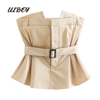 Uibey เสื้อกั๊ก สีพื้น เกาะอก Peplum 8862