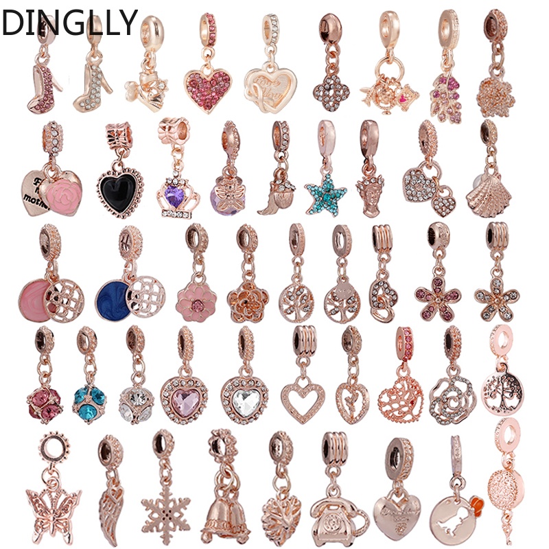 Dinglly สร้อยข้อมือ จี้รูปมงกุฎผีเสื้อ ประดับเพชรเทียม สีโรสโกลด์