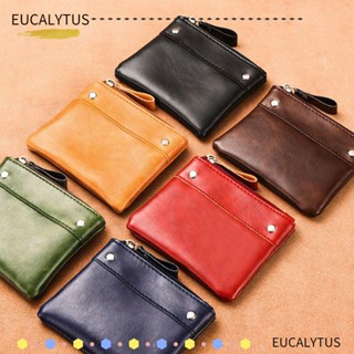 Eutus กระเป๋าสตางค์ ใบสั้น หนัง PU มีซิป สีพื้น สไตล์วินเทจ สําหรับผู้หญิง