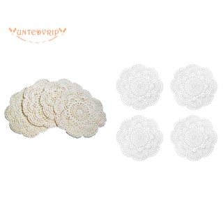 Doilies แผ่นรองจานถักโครเชต์ ทรงกลม ลูกไม้ แฮนด์เมด 8.6 นิ้ว 4 ชิ้น (สีเบจ)