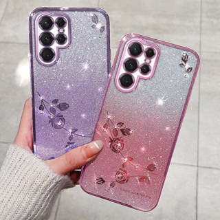 เคสโทรศัพท์มือถือแบบนิ่ม TPU กันกระแทก ลายดอกกุหลาบ กลิตเตอร์ ระยิบระยับ หรูหรา สําหรับ Samsung Galaxy S23FE S23 S22 S21 S20 Plus S21 S20FE Note 20 Ultra