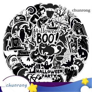 Chunrong สติกเกอร์ ลายกราฟฟิตี้ฮาโลวีน กันน้ํา สีดํา และสีขาว สําหรับตกแต่งแล็ปท็อป กระเป๋าเดินทาง DIY 50 ชิ้น