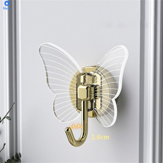 Creative Light Luxury Butterfly Hook Bathroom Punch-free Wall Hook Seamless Clothes Hook Door Entrance Hallway Strong Adhesive Hook 【bluey】