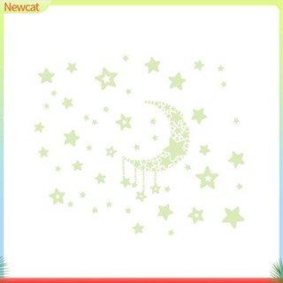 {Newcat} สติกเกอร์ติดผนังเรืองแสง ถอดออกได้ ลายดวงจันทร์ ดาว มีกาวในตัว สําหรับตกแต่งบ้าน DIY