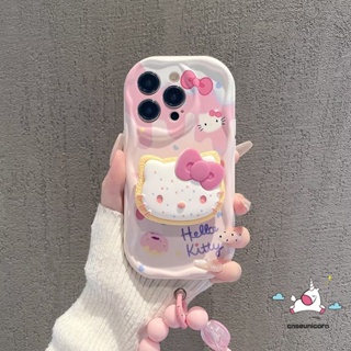 เคสโทรศัพท์มือถือนิ่ม ลายการ์ตูนเฮลโลคิตตี โดนัท สีชมพูครีม พร้อมขาตั้ง สําหรับ Samsung A14 A24 A13 A54 A12 A04 A32 A34 A23 A04s A50 A30s A20 A52 A03 A50s A31 A20s A21s A52s A30 A51 A11 A03s A02s A10s