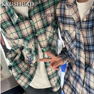 KYUSHUAD เสื้อเชิ้ตอินเทรนด์ใหม่ร้อยอารมณ์สำหรับผู้ชายสวมเสื้อแขนยาวอินเทรนด์แฟชั่นยอดนิยมประจำวันของเยาวชนวรรณกรรมขี้เกียจ