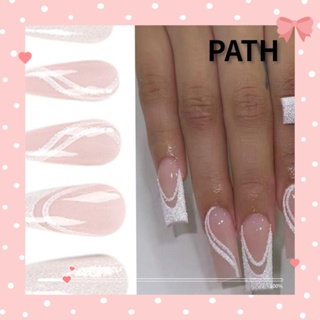 Path เล็บปลอม แบบกด สีชมพู สไตล์ฝรั่งเศส สําหรับตกแต่งเล็บ 24 ชิ้น