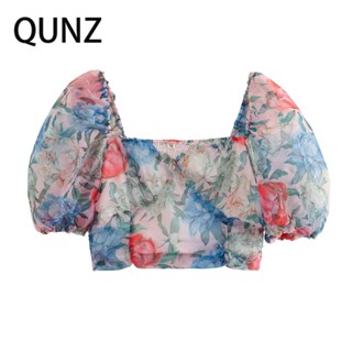 เสื้อเชิ้ต คอสี่เหลี่ยม พิมพ์ลาย Qunz Organza 4544