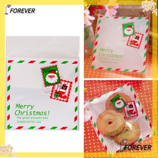 Forever ถุงกระดาษแก้วพลาสติก ลาย Merry Christmas สําหรับใส่ของขวัญ ปาร์ตี้ 100 ชิ้น