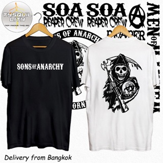 เสื้อยืดแขนสั้นคอกลมCOD Son Of Anarchy เสื้อ White Tee เสื้อวง ผ้าบาง ระบายอากาศได้ ผู้ชาย ผู้หญิง TopsCotton 100%  [S-5