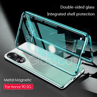 เคสโทรศัพท์มือถือแบบแก้ว แม่เหล็กสองด้าน 360 องศา สําหรับ Honor 90 Pro 90Pro Honor90 Honor90Pro 2023° เคสแข็ง ฝาพับ ป้องกัน