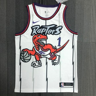 【Swingman】ใหม่ ของแท้ NBA Toronto Raptors สําหรับผู้ชาย #1 เสื้อกีฬาแขนสั้น ลายทีม Tracy McGrady สีขาว