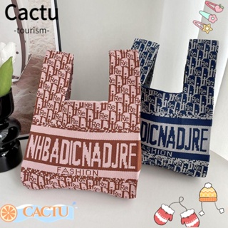 Cactu กระเป๋าถือ กระเป๋านักเรียน ผ้าถัก ความจุสูง ลายตัวอักษร Jacquard