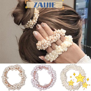 Zaijie24 ที่คาดผมมุก แฟชั่น Scrunchie ยางรัดผม