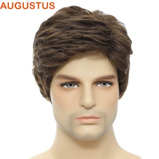 Augustus วิกผมสั้น หยักศก สังเคราะห์ สีน้ําตาลธรรมชาติ แฟชั่นสําหรับผู้ชาย