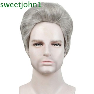 Sweetjohn วิกผมสั้นตรง สังเคราะห์ นุ่ม ระบายอากาศ สีเทา แฟชั่นสําหรับผู้ชาย