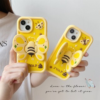 เคสโทรศัพท์มือถือซิลิโคน TPU แบบนิ่ม ลายการ์ตูนผึ้ง 3D มีป็อบอัพ สําหรับ iPhone 14 13 12 11 Pro Max 12Pro 13Pro 14Pro 12ProMax 13ProMax 14ProMax