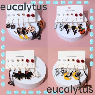 Eucalytus1 ต่างหูสตั๊ด จี้รูปฟักทอง กะโหลก สไตล์พังก์ โกธิค ฮาโลวีน เครื่องประดับแฟชั่น สําหรับปาร์ตี้ฮาโลวีน