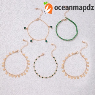 Oceanmapdz ชุดสร้อยข้อเท้าโซ่ โลหะผสม ทรงเรขาคณิต สไตล์โบฮีเมียน พังก์ วินเทจ 5 ชิ้น ต่อชุด