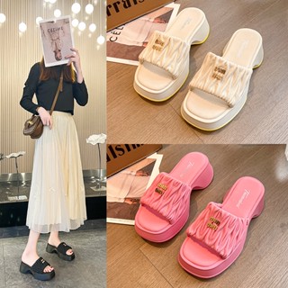 Soft Pink รองเท้าแตะ สูง 3 นิ้ว 35-40 YJ132 รองเท้าใส่สบาย รองเท้าผู้หญิง พรีออเดอร์