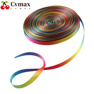 Cvmax ริบบิ้นสีรุ้งไล่โทนสี 3/8 นิ้ว มัดย้อมเส้นด้ายราฟฟิีย เรนโบว์ ซาติน