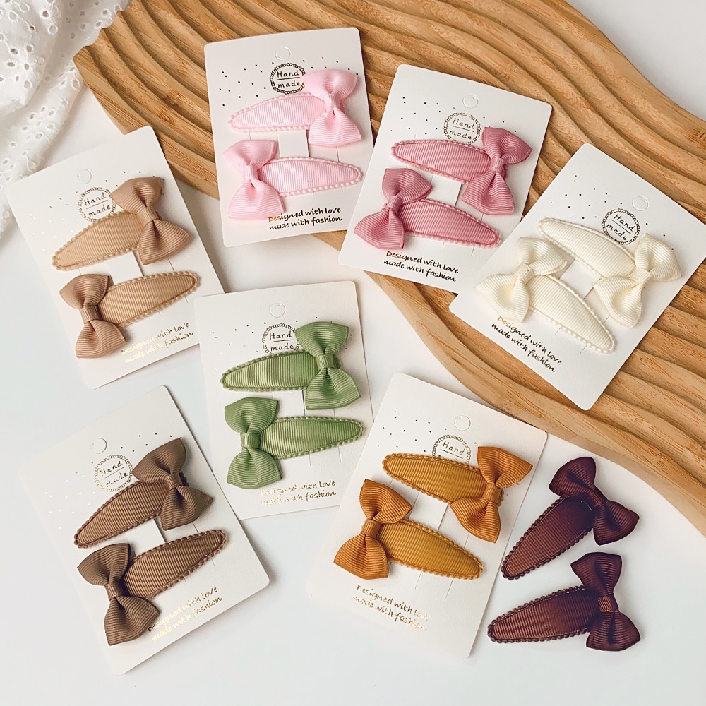 2 ชิ้น / เซต สีพื้น หวาน โบว์ กิ๊บติดผม สําหรับเด็ก ผ้าแฮนด์เมด เด็กผู้หญิง ที่คาดผม ขายส่ง