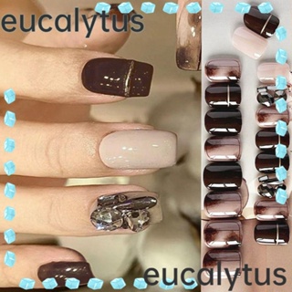 Eucalytus1 เล็บปลอมคริสตัล สีน้ําตาล ถอดออกได้ สําหรับตกแต่งเล็บ 24 ชิ้น