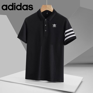 Adidas ของแท้ 100% เสื้อโปโลแขนสั้น คอปก ลายทาง แฟชั่น สําหรับผู้ชาย