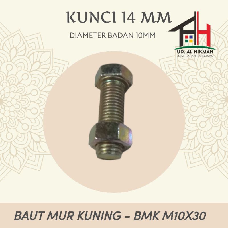 MUNFA_STORE YELLOW HEX BOLT NUT SET M10 X 30 M10X30 KEY 14 MM