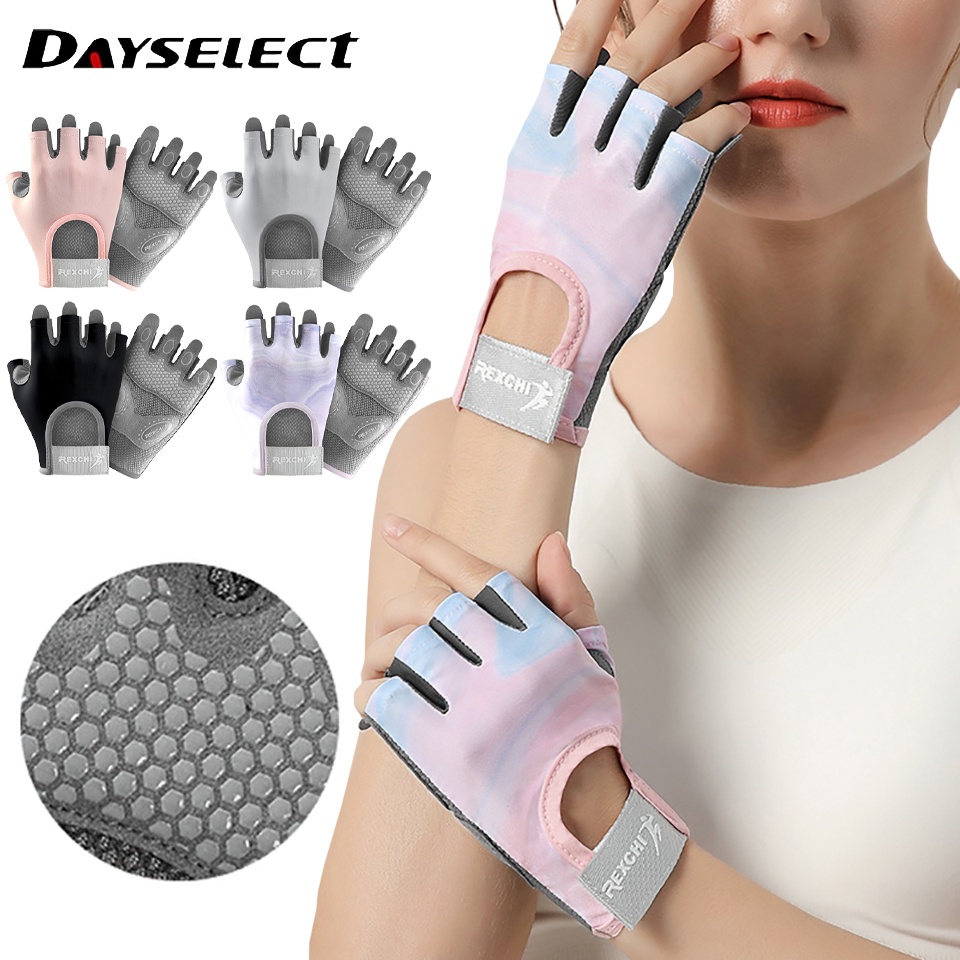 Dayselect ถุงมือครึ่งนิ้ว กันลื่น เหมาะกับใส่ออกกําลังกาย ขี่จักรยานกลางแจ้ง เล่นกีฬา ยกน้ําหนัก สําหรับผู้หญิง และผู้ชาย 1 คู่