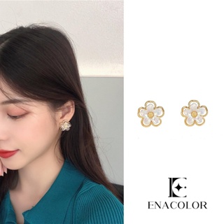 Enacolor ต่างหูเข็มเงิน S925 ลายดอกไม้ สไตล์เกาหลี สําหรับผู้หญิง