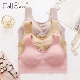 Fallsweet เสื้อชั้นใน ผ้าฝ้าย ไร้รอยต่อ พลัสไซซ์ ใส่สบาย สําหรับนอนหลับ