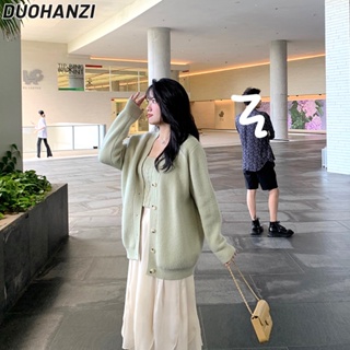 Duohanzi เสื้อกันหนาว เสื้อคาร์ดิแกน เปิดไหล่ ผ้าถัก สองชิ้น สําหรับผู้หญิง