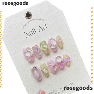 Rosegoods1 เล็บปลอม แฮนด์เมด ลายดาว แฟนตาซี พร้อมกล่องเครื่องมือ แฟชั่นสําหรับผู้หญิง XS S M L