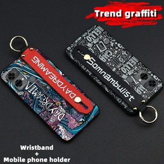 Wrist Strap Wristband Phone Case For Oukitel C33 ring Shockproof Anti-knock Silicone Graffiti personality Fashion Design