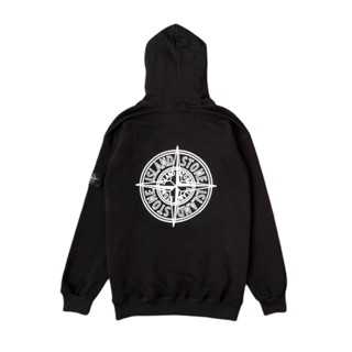 STONE ISLAND เสื้อแจ็กเก็ต มีฮู้ด ลายหิน ISLAND สีดํา