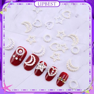 ♕ 20pcs Nail Art Japanese Pearl Love Hollow White Bow Five-pointed Star Moon Jewelry Nail Decoration Manicure Tool For Nail Shop 5 Designs UPBEST